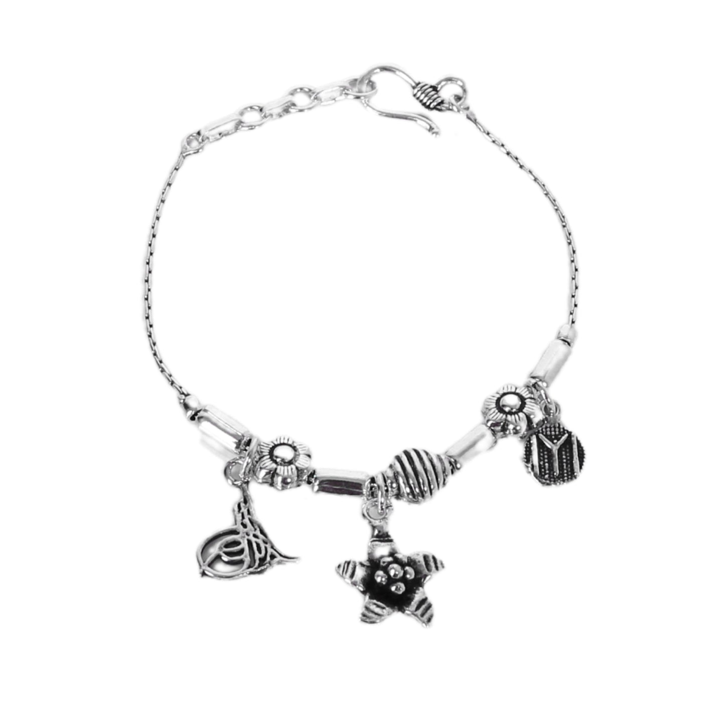 Silver Throne 925 Silver Openable Flower Chain Hanging Bracelet