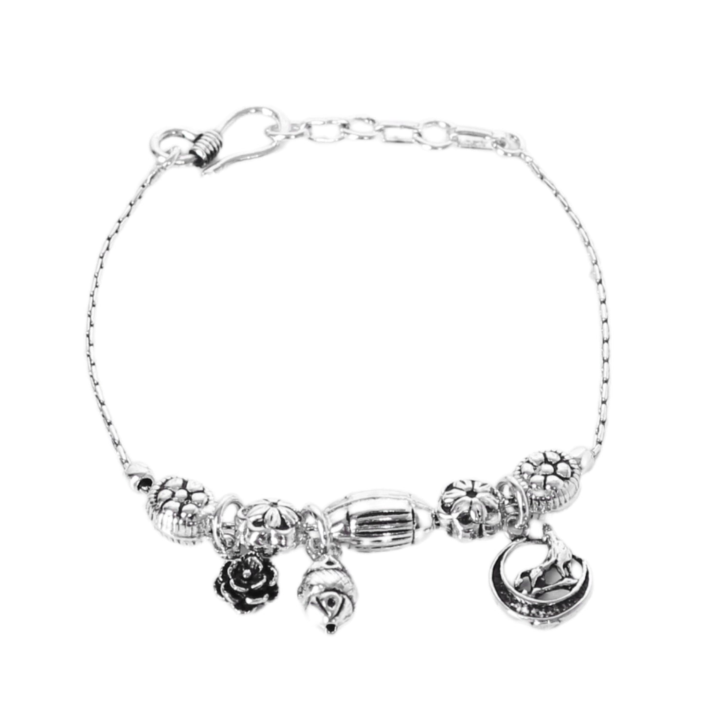 Silver Throne 925 Silver Openable Flower Chain Hanging Bracelet