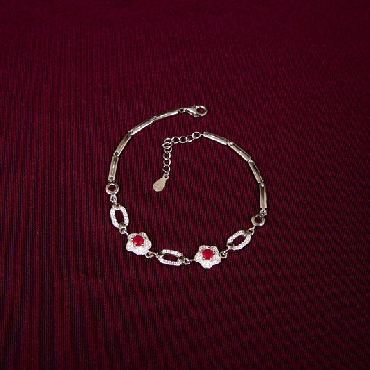 Silver Throne 925 Silver Adjustable Red Flower Cz Bracelet