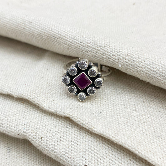 925 Silver Floral Purple Zircon Ring