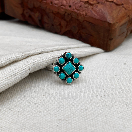 925 Silver Cubic Teal Blue Classic Ring