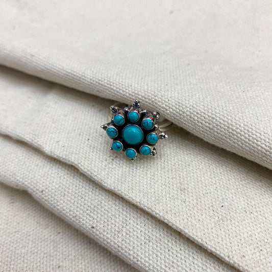 925 Silver Spring Floral Teal Blue Ring