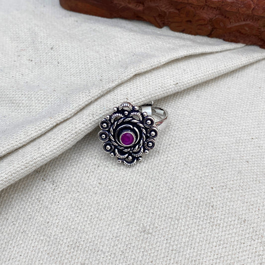 925 Silver Floral Classic Purple Color Ring