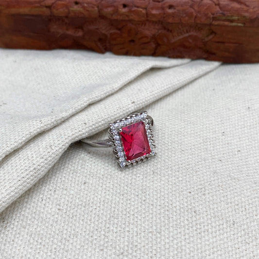 925 Silver Squre Shaped Pink Stylish Ring