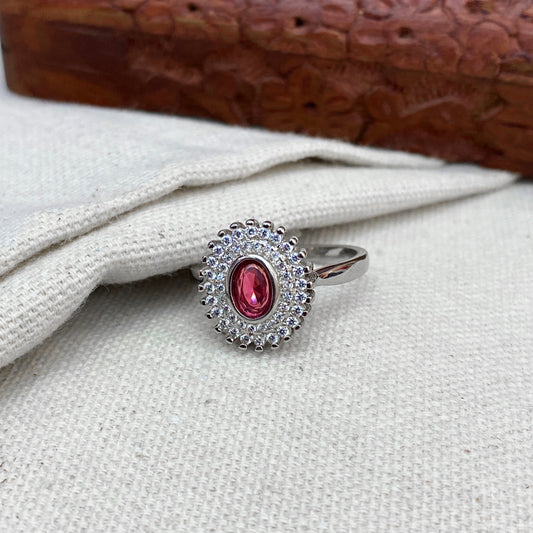 925 Silver Oval Shaped Pink Classic Zircon Ring