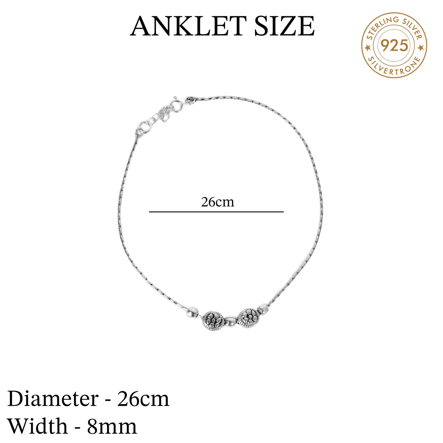 Flower Ball Design Anklet (Payal) for women in Pure 925 Sterling Silver