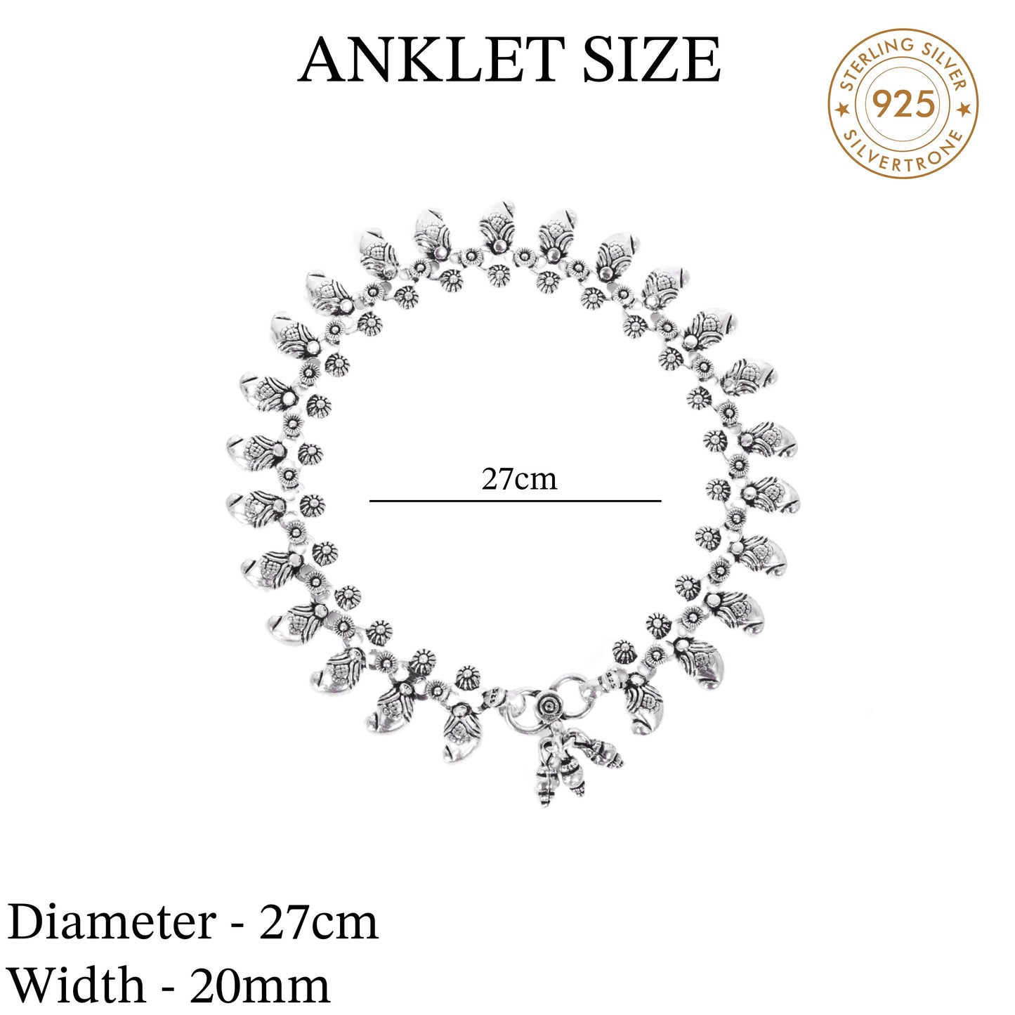 Aplique Hanging Design Anklet (Payal) for women in Pure 925 Sterling Silver