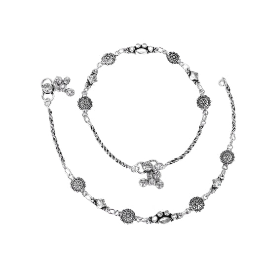 Floral Clear Stone Design Anklet (Payal) for women in Pure 925 Sterling Silver