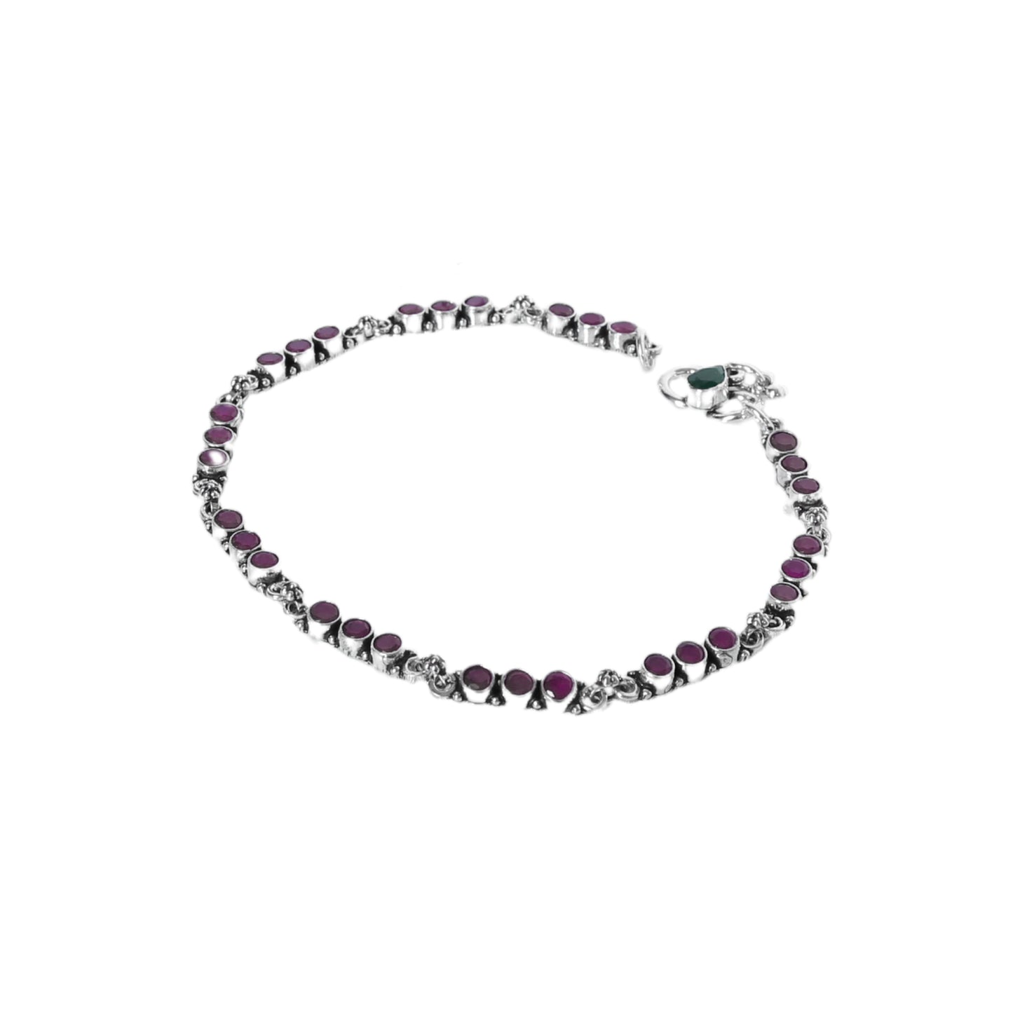 Red Cut Stone Design Anklet (Payal) for women in Pure 925 Sterling Silver