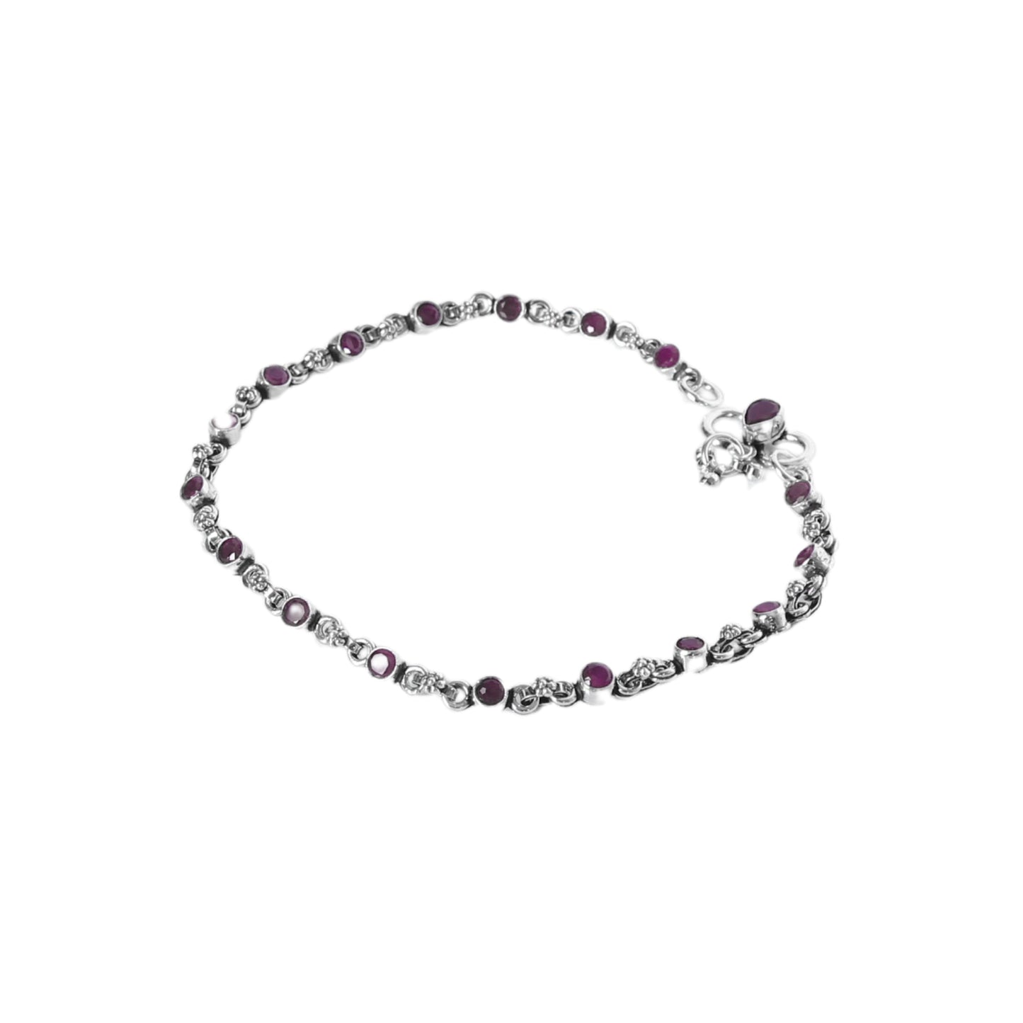 Red Cut Stone Design Anklet (Payal) for women in Pure 925 Sterling Silver