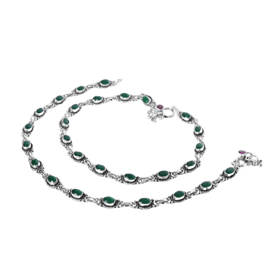 Green Cut Stone Design Anklet (Payal) for women in Pure 925 Sterling Silver