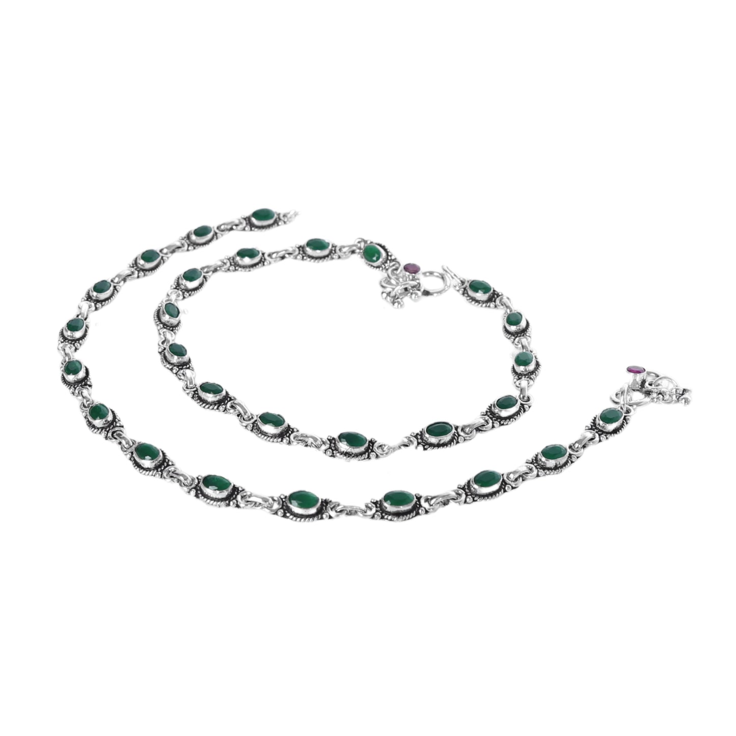 Green Cut Stone Design Anklet (Payal) for women in Pure 925 Sterling Silver