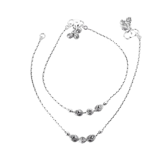 Floral Chain Design Anklet (Payal) for women in Pure 925 Sterling Silver