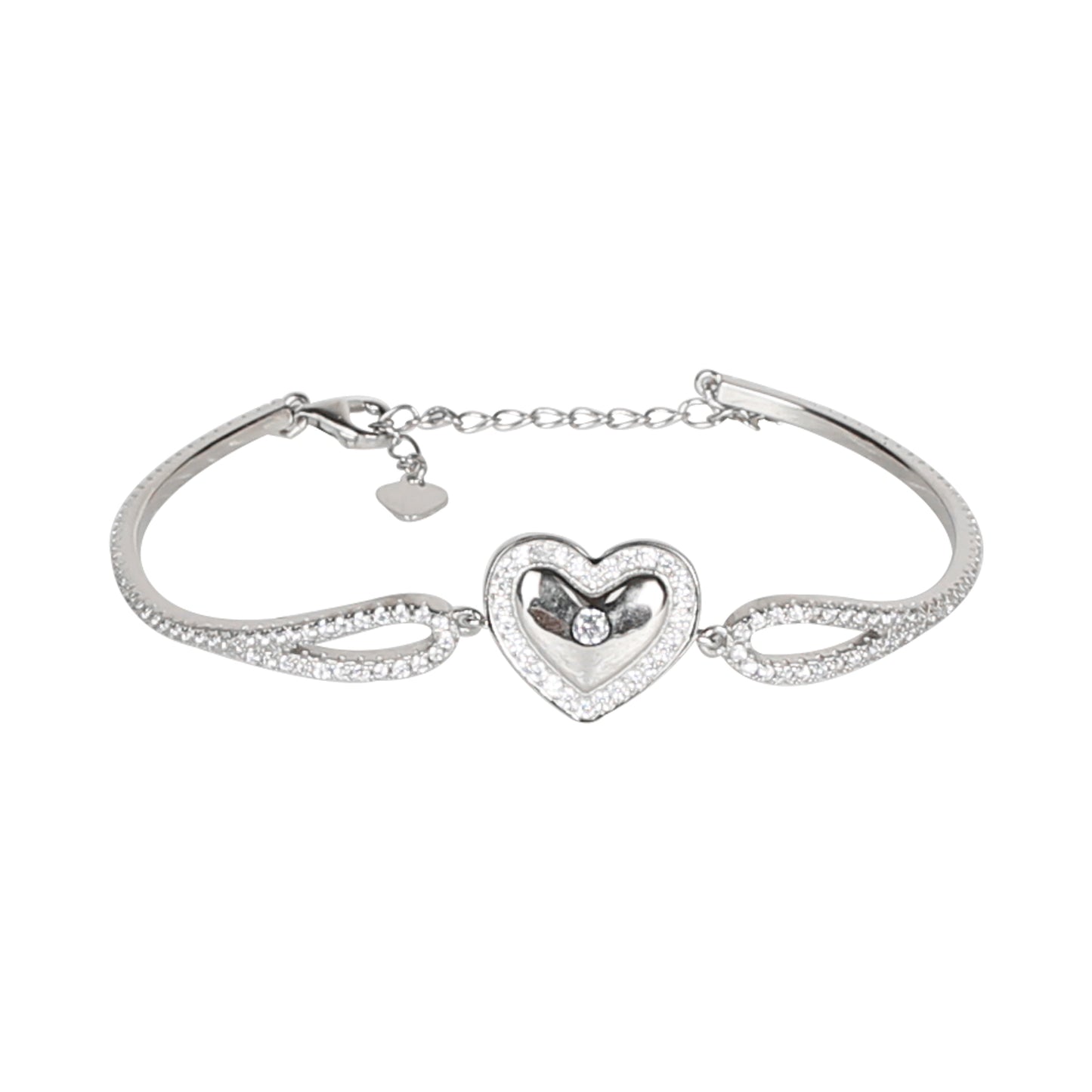 925 Silver Cz Heart Design Adjustable Bracelet