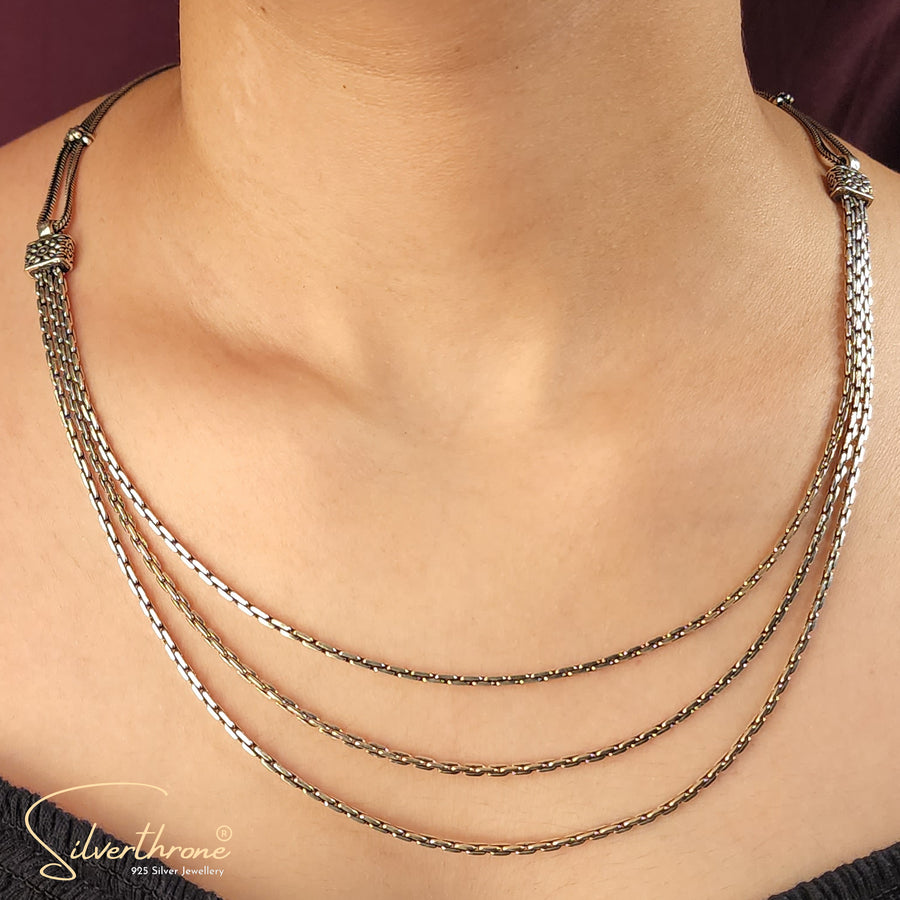 Three Line Chain Style Adjustable Necklace