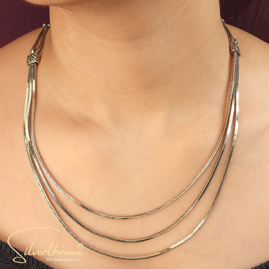 Three Line Box Chain Style Adjustable Necklace