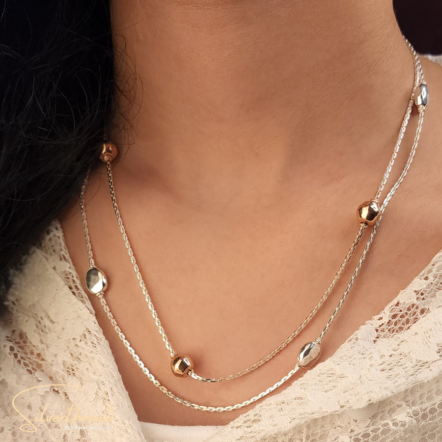 Rose Gold Tone Chain Style Italian Two Line Chain Necklace