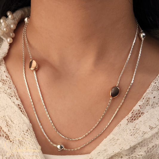 Rose Gold Tone Chain Style Italian Two Line Chain Necklace