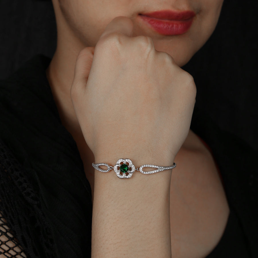 Zircon Green And White Floral 925 Silver Bracelet