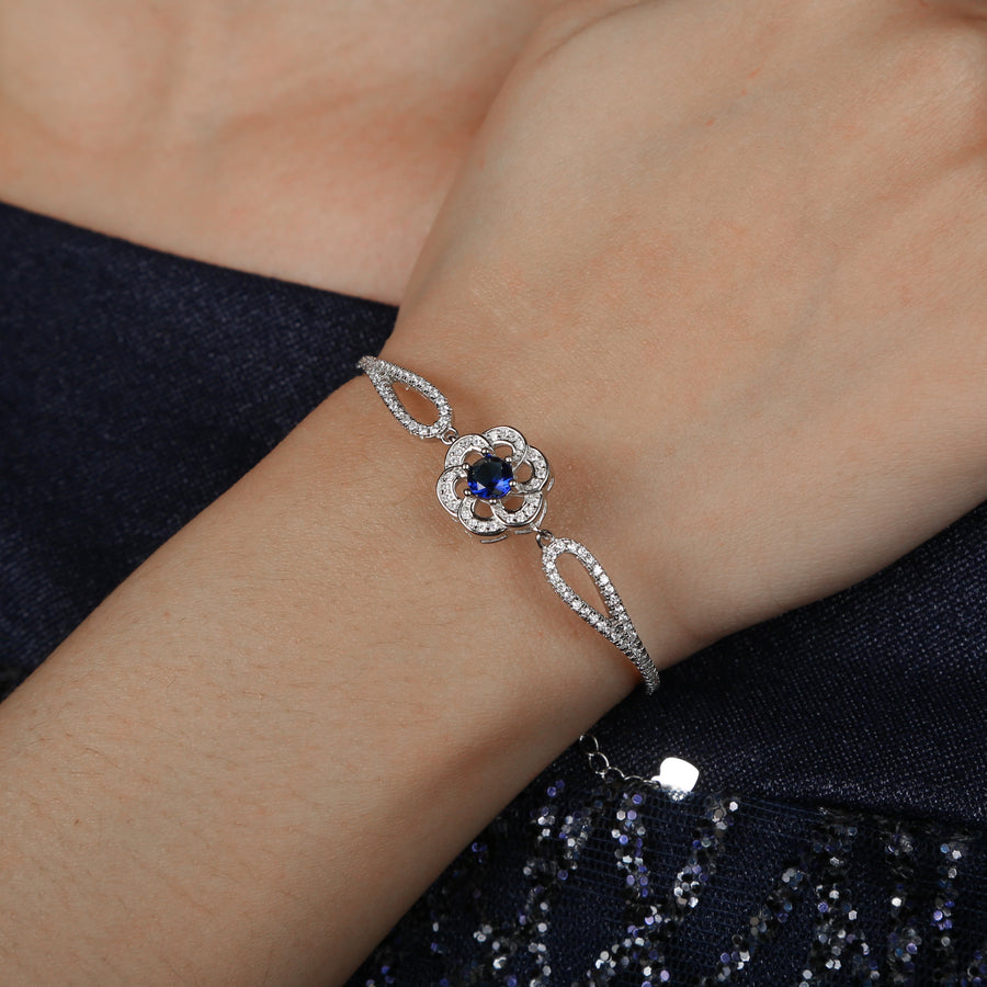 Zircon Blue And White Floral 925 Silver Bracelet