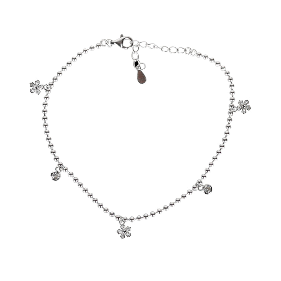 Zircon Floral Charm 925 Silver Chain Bracelet