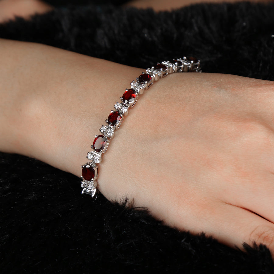 Red And White Cz In Line 925 Silver Bracelet