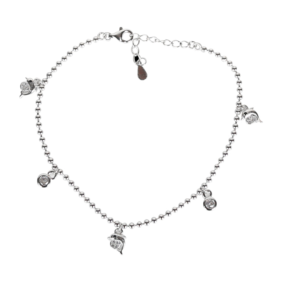 Zircon Dolphin Charm 925 Silver Chain Bracelet