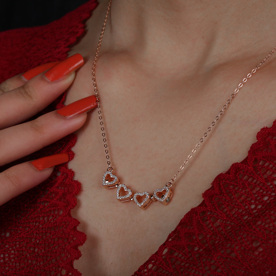 Zircon Heart Flipper Rose Gold  Chain Necklace
