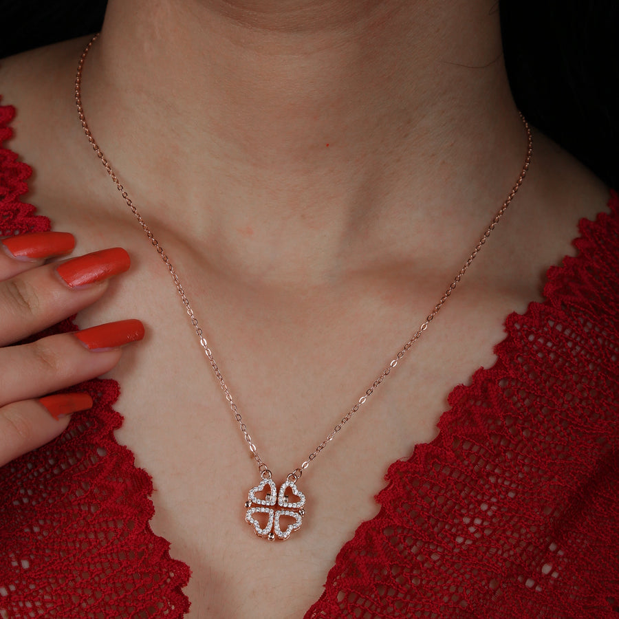 Zircon Heart Flipper Rose Gold  Chain Necklace