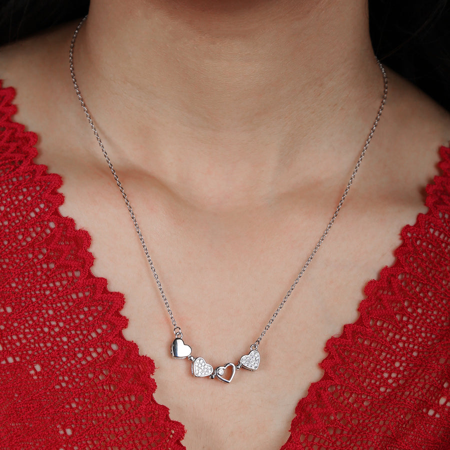 Zircon Heart Flipper 925 Silver Chain Nacklace