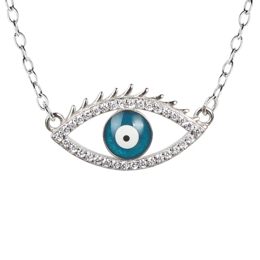 Zircon Evil Eye 925 Silver Chain Nacklace