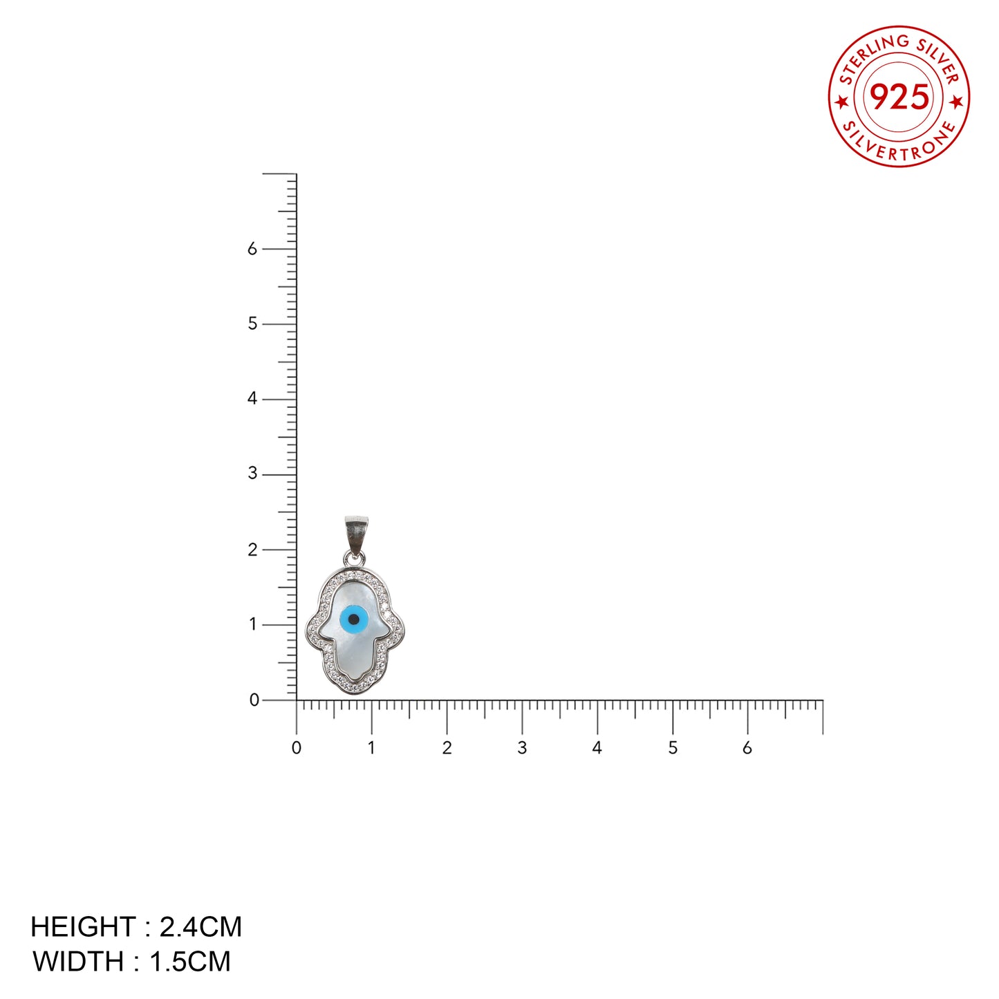 Zircon Evil Eye Hamsa 925 Silver Pendant (Without Chain)