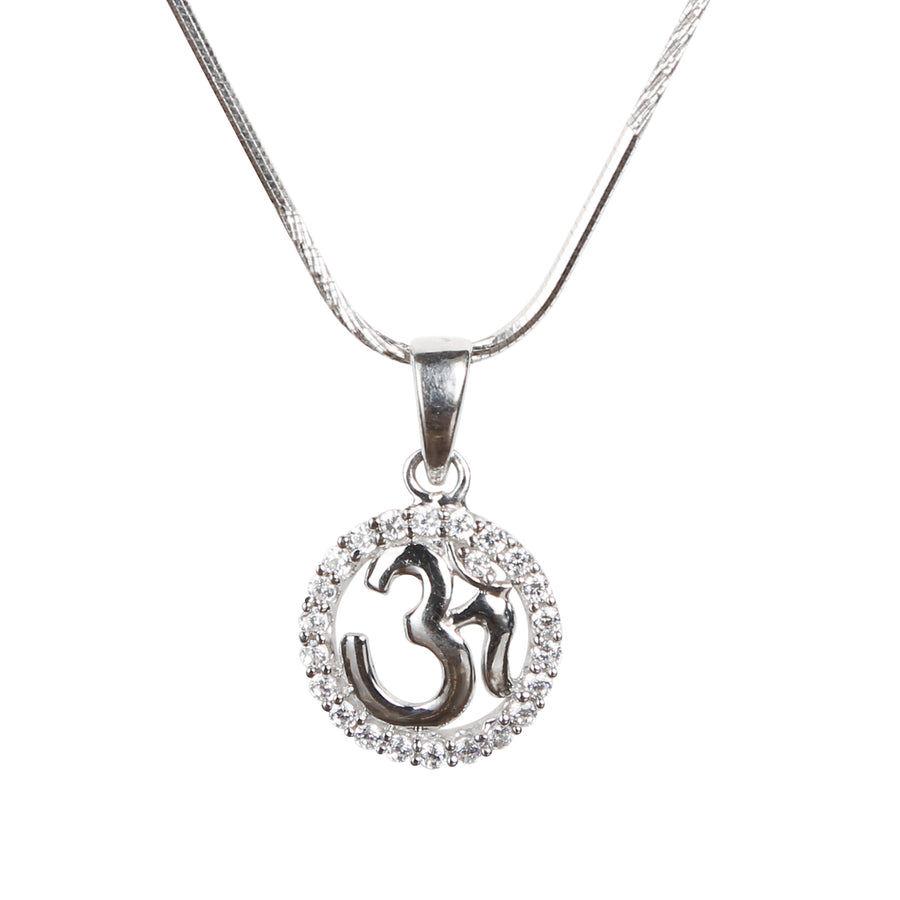 Zircon Om 925 Silver Pendant With Chain