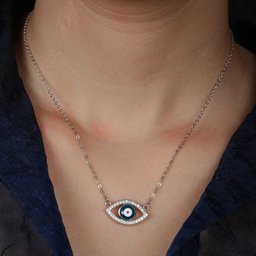 Zircon Evil Eye 925 Silver Chain Nacklace