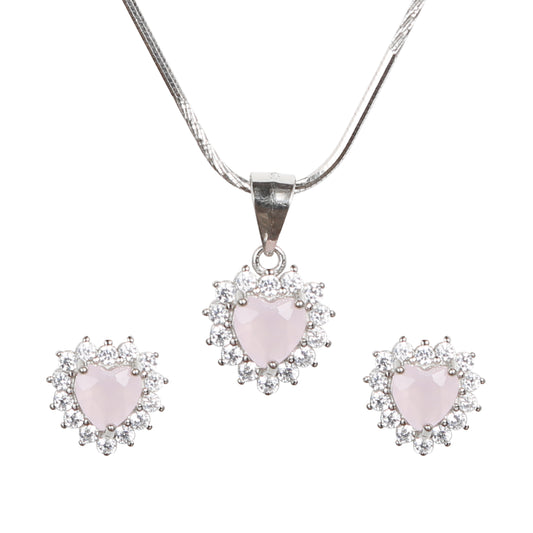 Zircon Baby Pink Heart Pendant Set With Chain