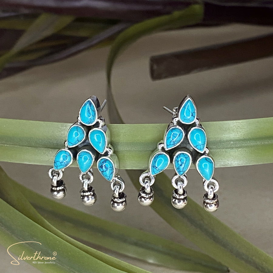 Turquoise Cut-Stone Barfi Stud Earrings