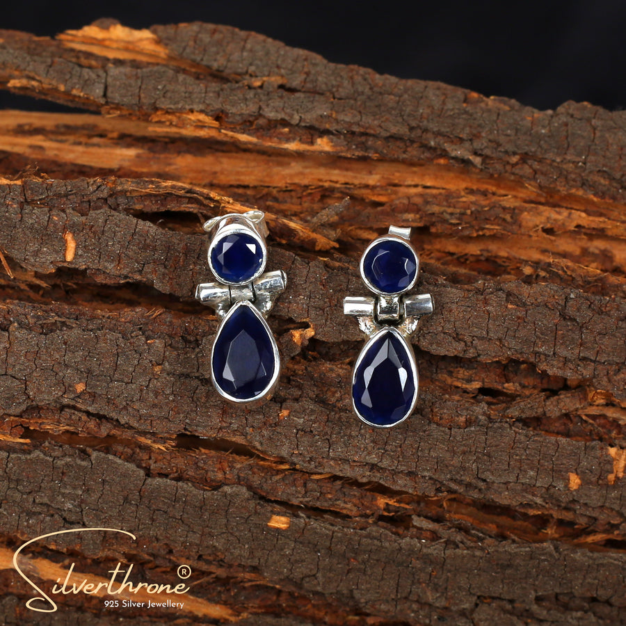 Blue Cut-Stone Drop Style Stud Earrings