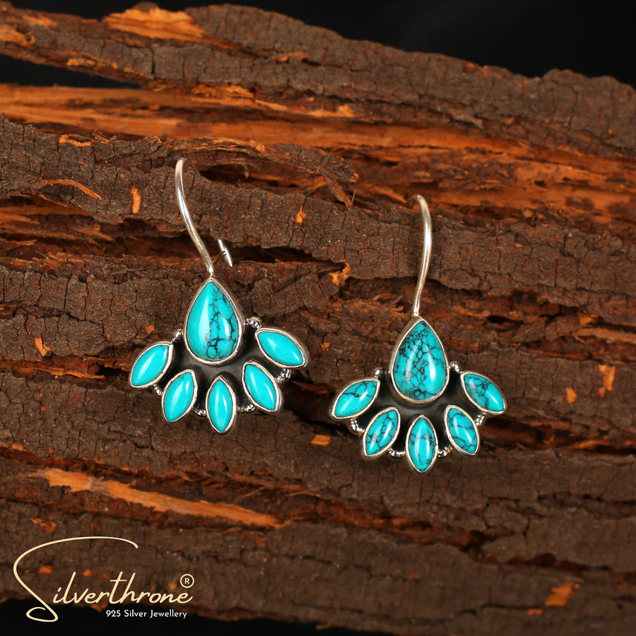 Turquoise Cut-Stone Hanging Style Earrings