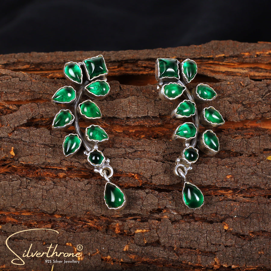 Green Floral GrapeVine Drop Cut-Stone Stud Style Earrings