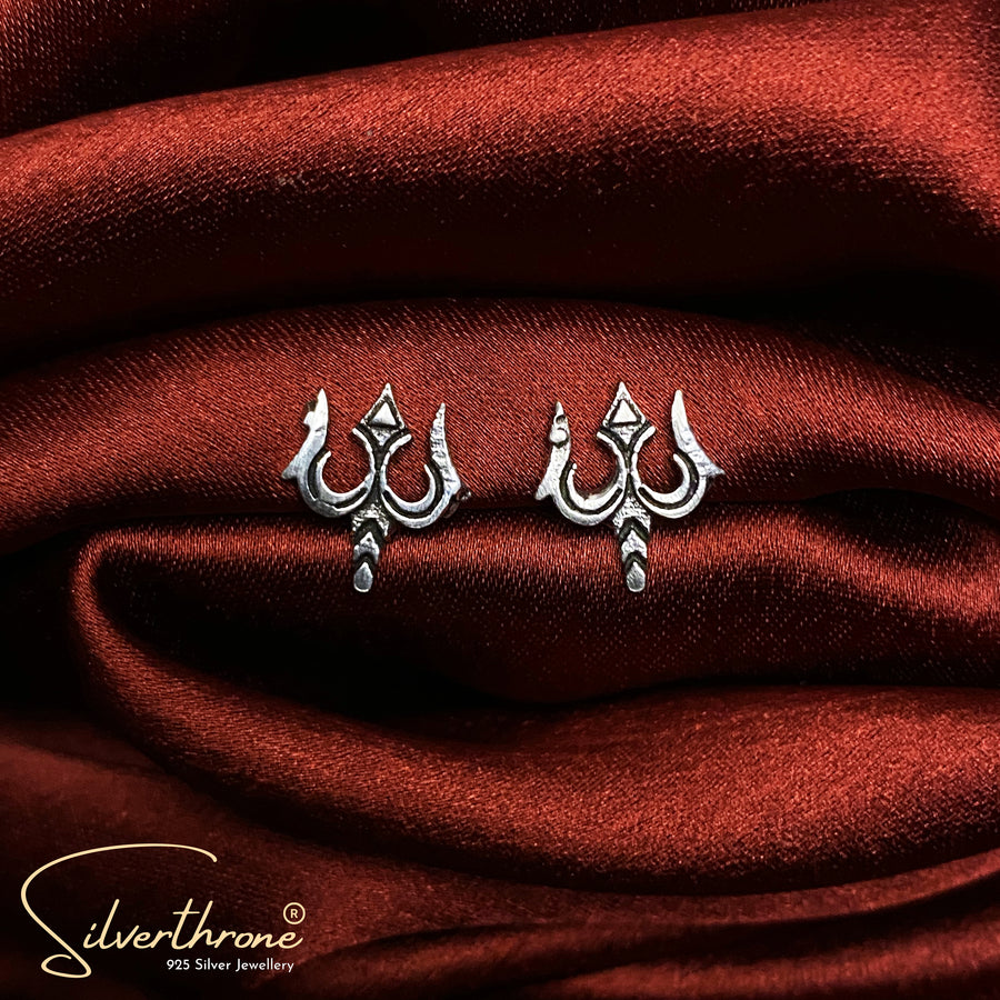 Shiva Trishul Motif Typo Stud Style Earrings For Mens / Womens