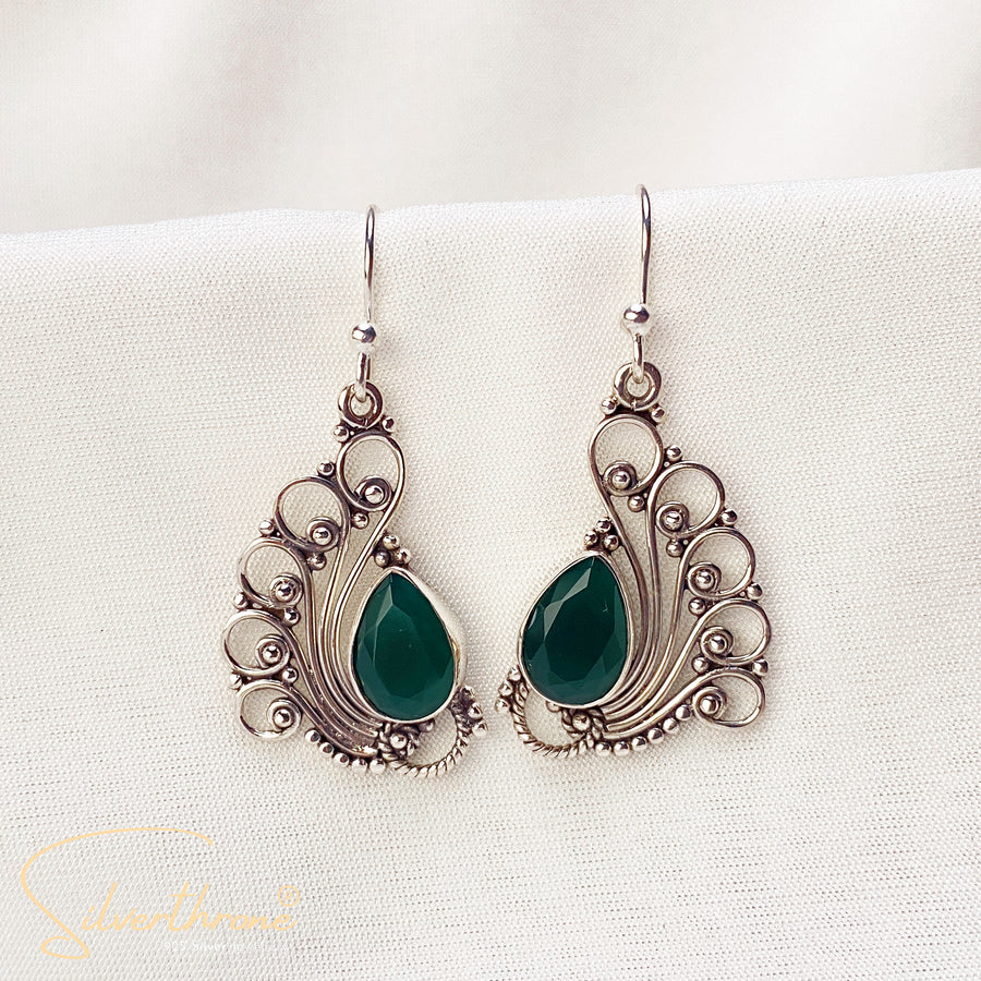 Green Classic Peacock Hook Style Earrings