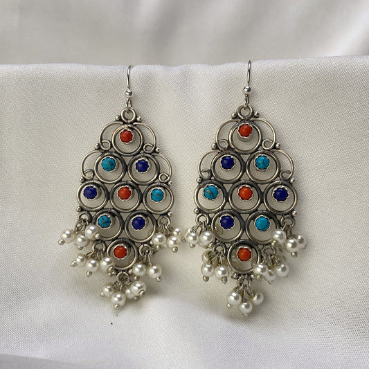 Multi Stone Cutstone Grape Style Hook Statement Earrings