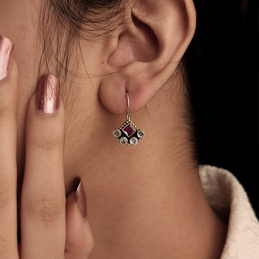 Red-Clear Cut-Stone Hanging Style Earrings