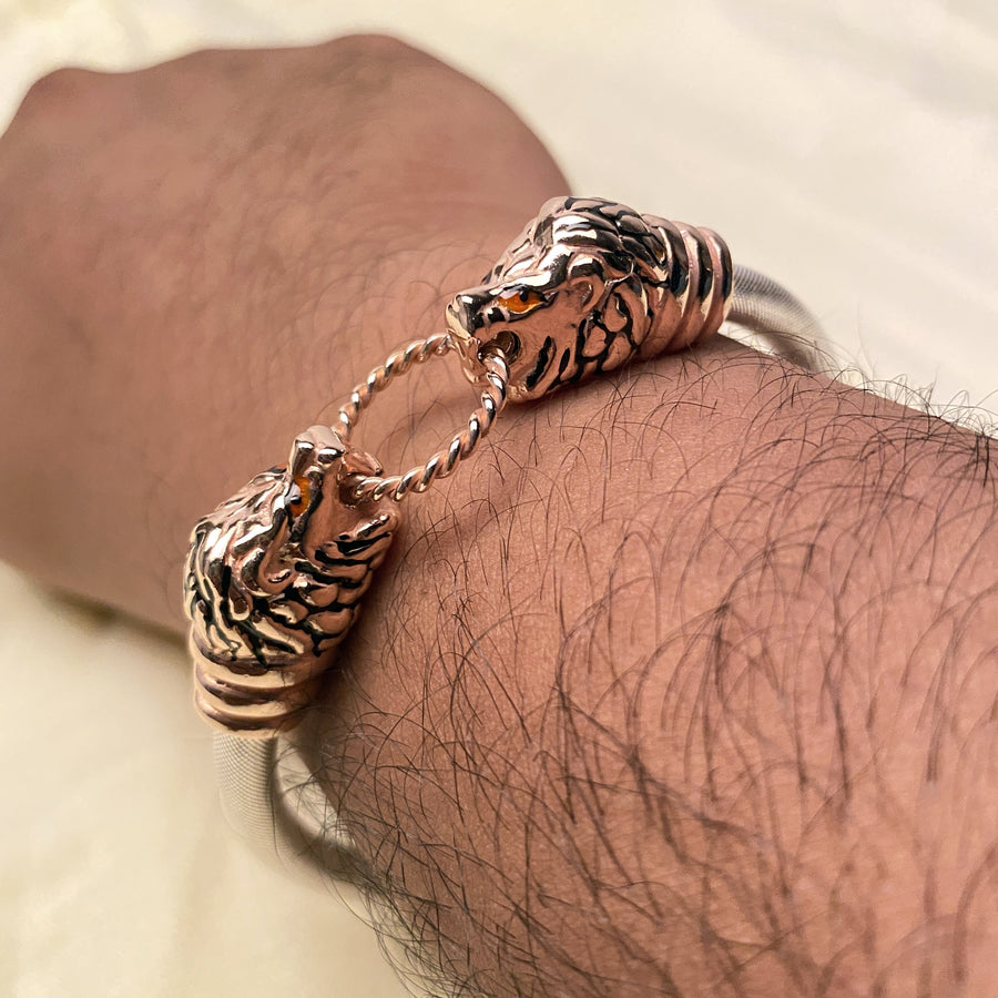 Lion Face Motif Italian Style Rose Gold Gents Bracelet (Adjustable)