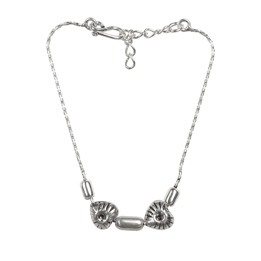 Chain Style Heart Charm Hanging Motif Modern Silver Bracelet