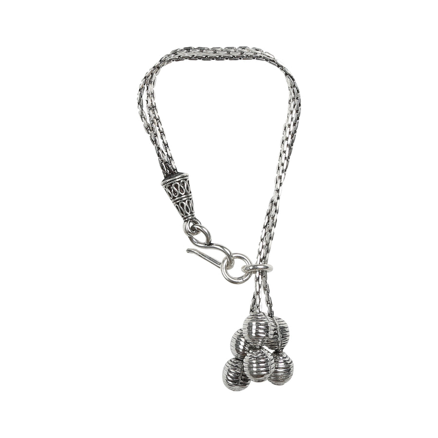 Chain Style Ball Charm Hanging Motif Fusion Silver Bracelet