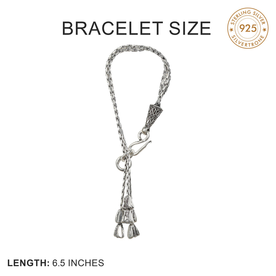 Chain Style Leaf Charm Hanging Motif Fusion Silver Bracelet