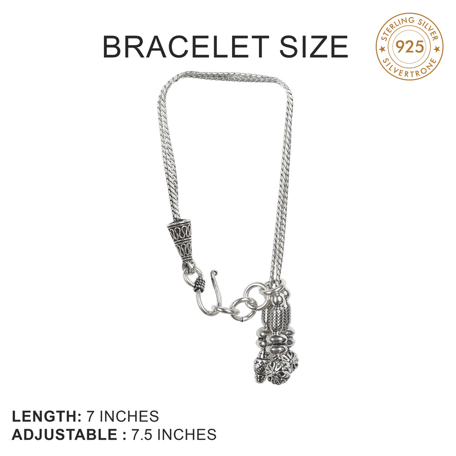 Chain Style Charm Hanging Motif Fusion Silver Bracelet