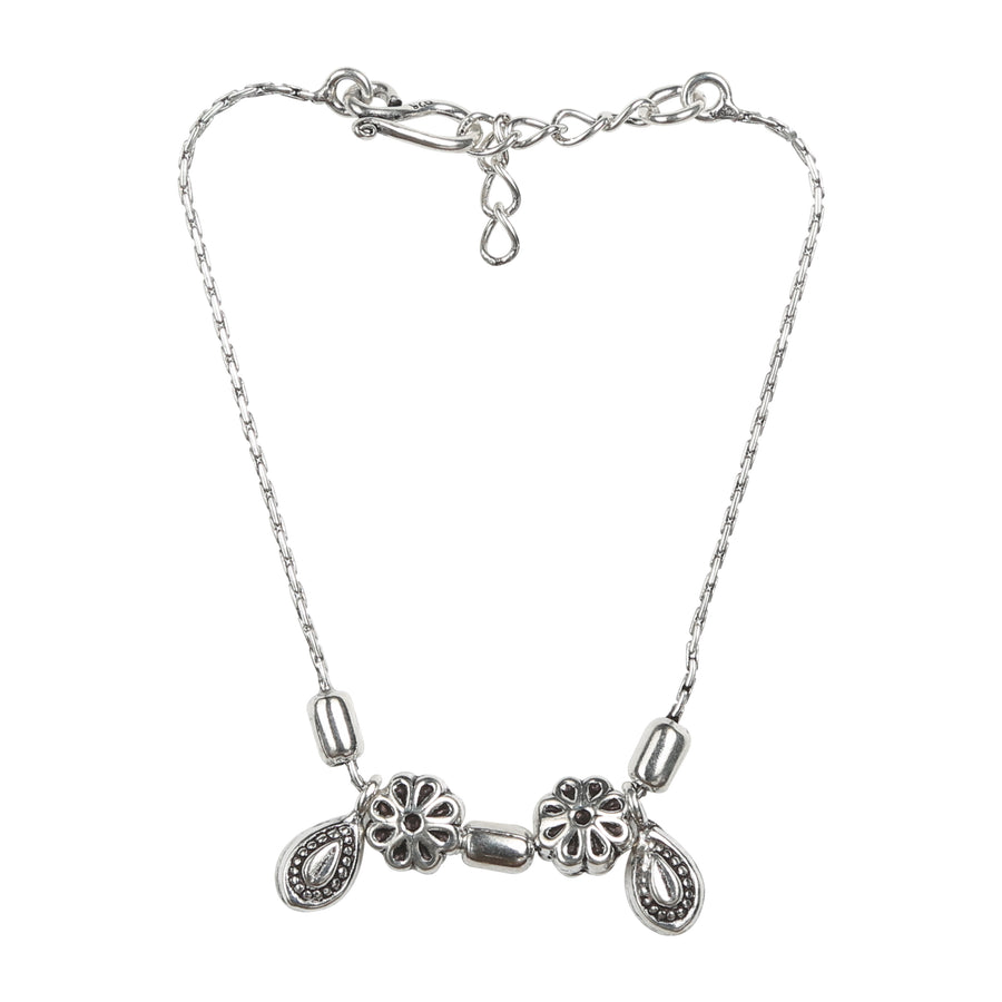 Chain Style Flower Charm Water Drop Hanging Motif Silver Bracelet