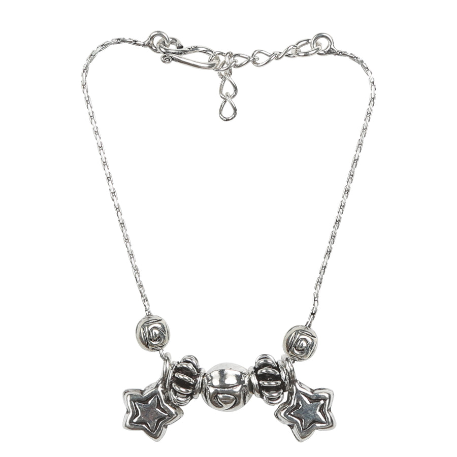 Chain Style Star Charm Hanging Motif Silver Bracelet